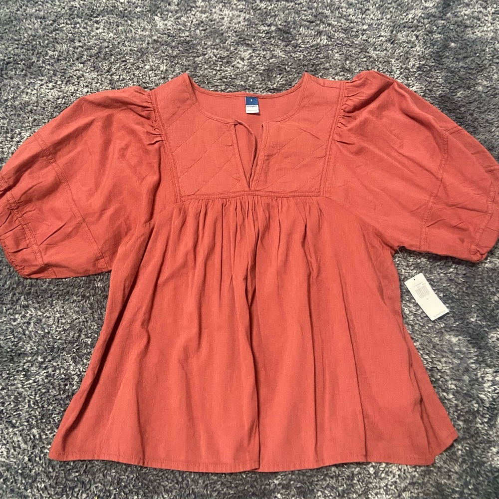 Old Navy Rust Puff Sleeve Peasant Top, S, NEW